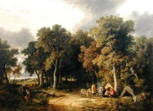 Táborozás erdős tájban (olaj, vászon) alkotó: James Stark