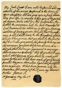 James Edward Stuart levele Simon Frasernek, Lord Lovatnak, St Germains-ben, 1703. május 3. alkotó: James Stuart