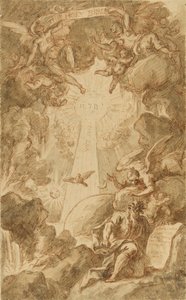 Előkészítő rajz C. du Bosc metszetéhez, a Királyi Tengerészeti Főiskola kápolnabibliájához. James Thornhill (1675-1734) munkája (43x26,6 cm), 18. század eleje. alkotó: James Thornhill