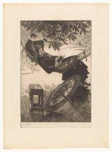 Fiatal nő egy függőágyban olvas alkotó: James Tissot