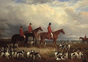 Samuel A. Reynell, a Meath Hunt mestere Archerstownnal a távolban alkotó: James Walsham Baldock