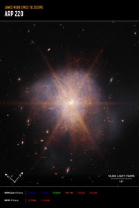 Arp 220 (NIRCam és MIRI Compass kép) alkotó: James Webb Space Telescope (NASA)