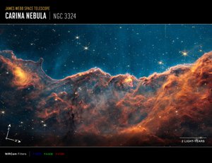 Carina Nebula Jets (NIRCam Narrowband Filters Compass Image) alkotó: James Webb Space Telescope (NASA)