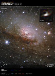 A Circinus-galaxis (a Hubble és a Webb űrtávcső által készített felvétel)   alkotó: James Webb Space Telescope (NASA)