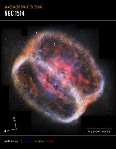 Az NGC 1514 planetáris köd (MIRI Compass felvétel) alkotó: James Webb Space Telescope (NASA)
