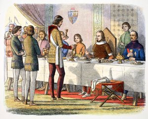 Edward herceg asztalnál szolgálja fel Artois Jánost, miután legyőzte őt Poitiers-ben, 1356 1864 alkotó: James William Edmund Doyle