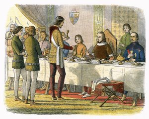 Edward herceg az asztalnál szolgálja Artois János királyt, miután legyőzte Poitiers-ben alkotó: James William Edmund Doyle