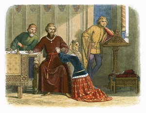 Anna királynő közbenjár Gloucesternél és Arundelnél Sir Simon Burley érdekében. alkotó: James William Edmund Doyle