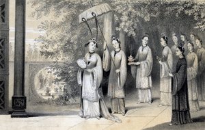 A császárné és kísérői az eperfaligetből a templomba vonulnak, 1847.