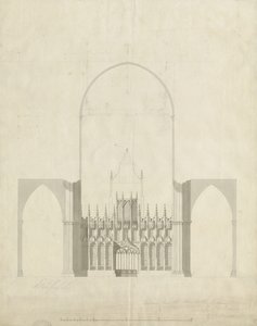 Lichfield katedrális belseje – bejárat a kórusból a hajóba: rajz és mosás, nd [c 1780]
