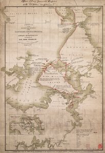 McClintock kapitány által Amerika északi partjainál Sir John Franklin nyomában tett felfedezések vázlata, 1859 körül (színes metszet) alkotó: James the Younger Wyld