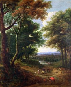 Erdős táj utazókkal egy ösvényen alkotó: Jan-Baptist Huysmans