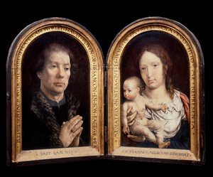 Carondelet diptichon: bal oldalon Jean Carondelet mecénás portréja, jobb oldalon a Szűz és a Gyermek. Jan Gossaert dit Mabuse festménye (1478-1536)