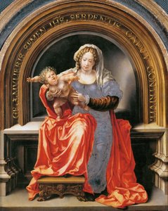 Szűz és gyermek – Jan Gossaert (Gossart, dit Mabuse) (kb. 1478-1532). Olaj, fa, kb. 1526-1527. Mérete: 30,6x24,5 cm. Művészettörténeti Múzeum, Vienne