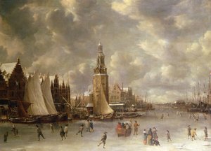 Téli táj a Montelbaanstorennel, Amszterdam (olaj, vászon) alkotó: Jan Abrahamsz. Beerstraaten