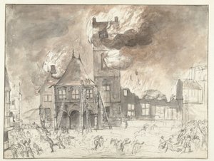 Tűz a régi városházán Amszterdamban alkotó: Jan Abrahamsz. Beerstraten (possibly)