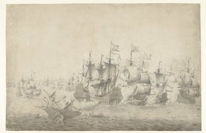 Egy tengeri csata, valószínűleg Lowestoftnál 1665. június 13-án (bal oldal) alkotó: Jan Abrahamsz. Beerstraten (possibly)