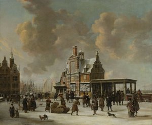 A Paalhuis és a Nieuwe Brug, Amszterdam, télen, 1640-66