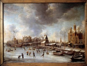 Téli táj. Korcsolyázók a befagyott tavon. Burstaten festménye (1622-1666) 17. század. Berlin, Állami Múzeum