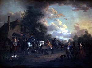 A francia lovasság tisztjei megálltak a „White Hart”-nál alkotó: Jan Anthonie Langendyk