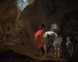 Egy úriember egy szürke lóval egy barlangos tájban. alkotó: Jan Asselijn