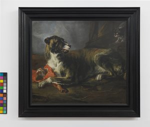 A Boar Hound with a Joint of Meat Near an Enraged Cat, c.1647-55 (oil on canvas) alkotó: Jan Baptist Weenix