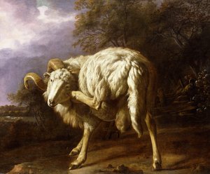 Egy kos erdős tájon, alkotó: Jan Baptist Weenix