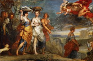 Merkúr találkozik Hersével - Merkúr találkozik Hersével - Jan Boeckhorst (1604-1668). Olajfestmény