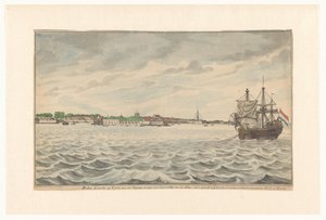 Colombo városa Ceylonban északról nézve 1785-ben az utakról, lebontott templomával és tornyával, amelyeket újjáépítettek. (cím a tárgyon) alkotó: Jan Brandes (signed by artist)