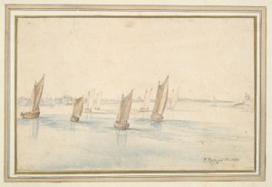 A folyón vitorlázó csónakok, egy vidéki ház a távolban alkotó: Jan Brueghel the Elder