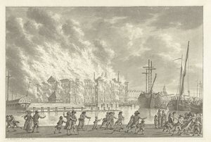 Tűz a földeken Zeemagazijn, 1791 alkotó: Jan Bulthuis (signed by artist)