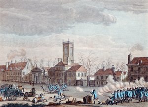 Csata a párizsi Eglise de la Chapelle előtt. a Fermiers Generaux-i sorompó őrei és a forradalmárok között 1791. január 24-én, 1795 körül. alkotó: Jan Bulthuis