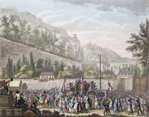 Az Auteuil-i Les Halles asszonyai, amikor a francia királyi családot Versailles-ból Párizsba szállították 1789. október 6-án, 1796.