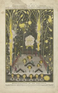 1745. október 15-én, Mária Terézia névnapján tűzijáték indult Anthoni de Groot megbízásából. Illusztrációk a tűzijátékról, Anthoni de Groot, Hágai ​​Courantier, MDCCXLV október XV, Haare legelső névnapján