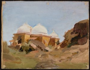Tempel mit weißen Kuppeln. Von einer Reise nach Indien