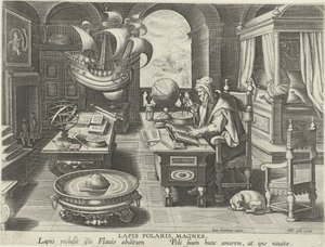 Az iránytű feltalálása Lapis Polaris, Magnes (cím a tárgyon) Új találmányok és felfedezések (sorozat címe) Nova Reperta (sorozat címe) alkotó: Jan Collaert (II) (attributed to)