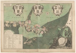 Pontos térkép Rio de Berbice államáról és pályájáról. Ugyanazzal a Plantagiennel, amely a Geoctroyeerde colonie de Berbice-ben található. (cím a tárgyon) alkotó: Jan Daniël Knapp