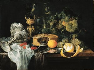 Német: Pompás csendélet gyümölcsökkel, pitével és serlegekkel Pompás csendélet gyümölcsökkel, pitével és serlegekkel, 1651