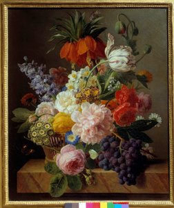 Virágok és gyümölcsök festménye: Jan Frans van Dael (1764-1840) 1827 V. 0,63 x 0,52 m Rouen. Szépművészeti Múzeum