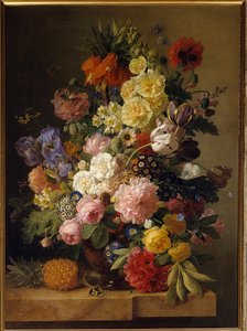 Virágok ananászos márványkonzolon Jan Frans van dael (1764-1840) festménye (ec.flam.) 19. századi Fontainebleau. Musee du Chateau – Virágok a márványkonzolon ananászsal. Jan Frans van Dael (1764-1840) festménye (flamand iskola). 19t