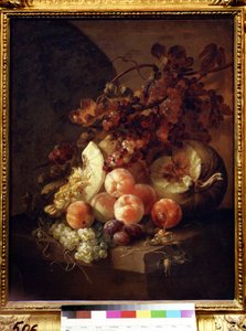 Csendélet őszibarackkal. Jan Frans van Son (1658-1718) festménye. Olaj, vászon, 77 x 64 cm