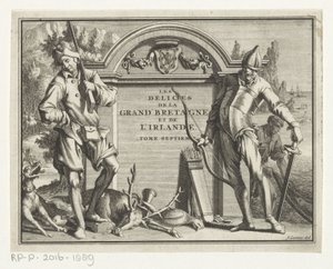 Twee jagers építészeti környezethez Címlap: James Beeverell, Nagy-Britannia és Írország gyönyörei, hetedik kötet, 1707 alkotó: Jan Goeree (possibly)