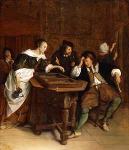 Gentlefolk Backgammon játék a belső térben alkotó: Jan Havicksz. Steen