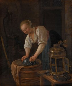 Fémtárgyakat súroló nő, 1650-60 alkotó: Jan Havickszoon Steen