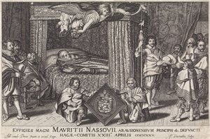 Paradebed van Prins Maurits, 1625 A nagy Maurice Nassouii, Arausion hercegének képmásai stb. az elhunyt Hague-Comitis XXIII 1825. április (cím a tárgyon) alkotó: Jan Hendriksz. Verstraelen