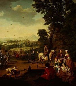Elegáns Hawking party pihen egy parkban alkotó: Jan Josef the Younger Horemans