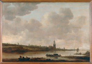 A Rajna menti Rhenen látképe a Sainte-Cunera templommal ...