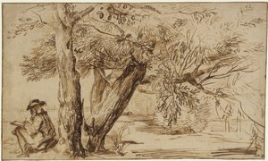 Táj rajzolóval az erdő szélén alkotó: Jan Lievens
