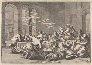 A lengyel Perzyn faluban 23 embert ölt meg villám a keresztelő étkezés közben, 1676 alkotó: Jan Luyken