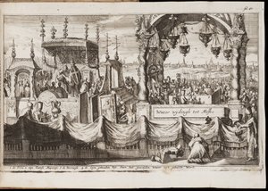 A vizek nagy megáldása Moszkvában (éves vallási szertartás körmenettel) - Jan (Johannes) Luyken (1649-1712) munkája, metszet (20,1x30 cm) alkotó: Jan Luyken